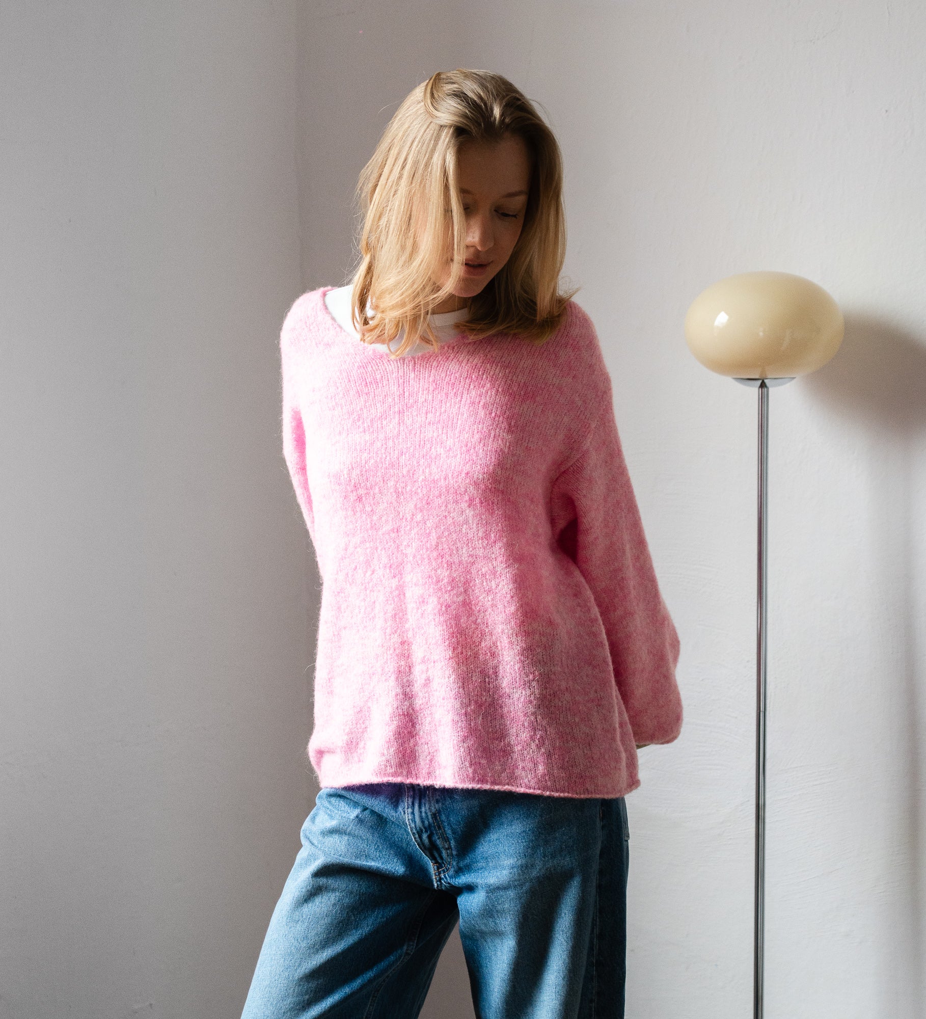 GEMMA 2.0 Lekki sweter z wełną i moherem - różowy