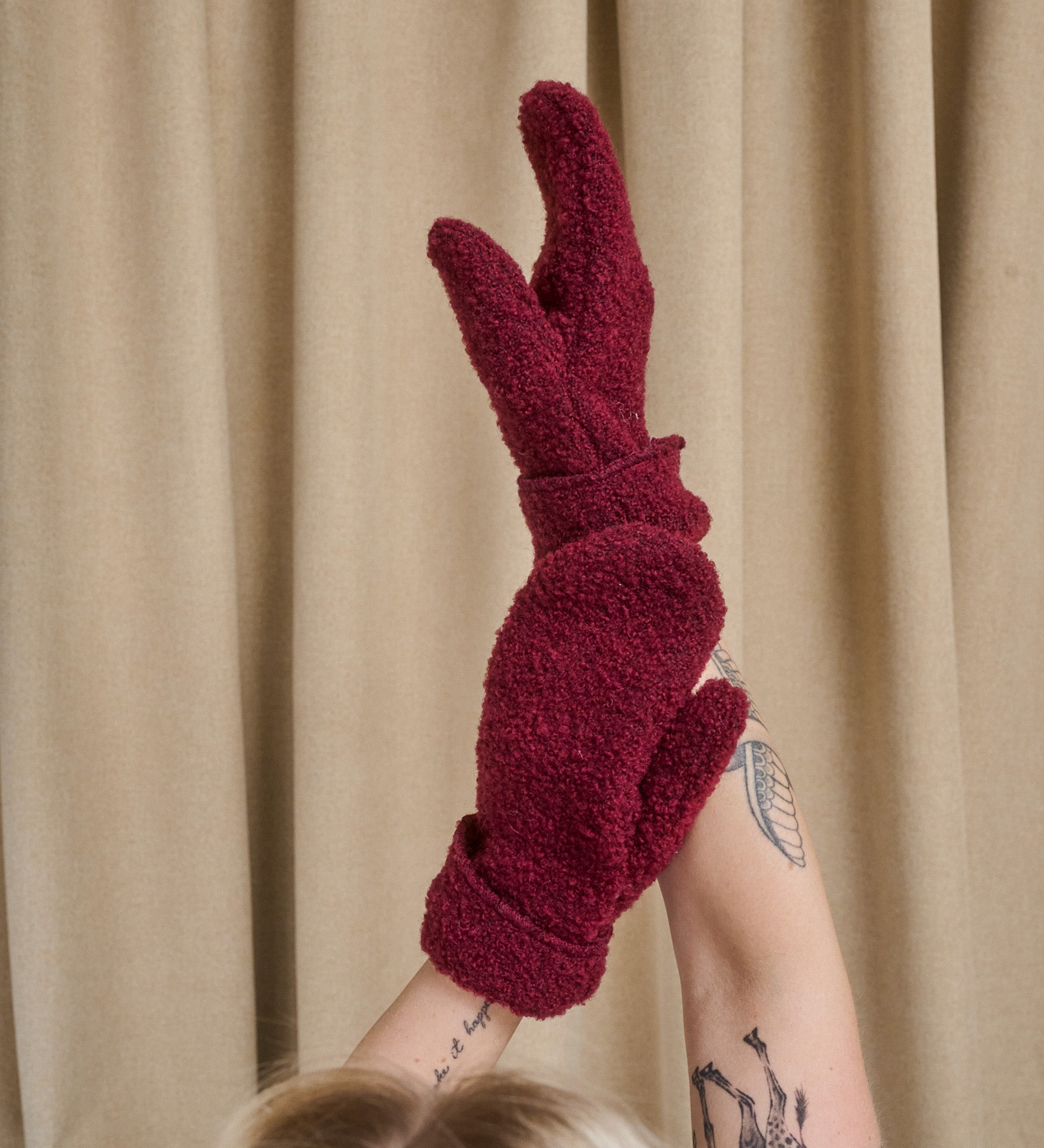 SKY Bouclé-Wollhandschuhe - Bordeaux