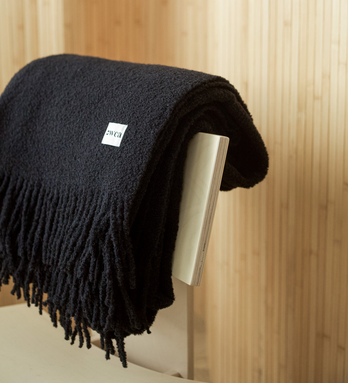 HELIOS Merino boucle blanket with fringe - sage green
