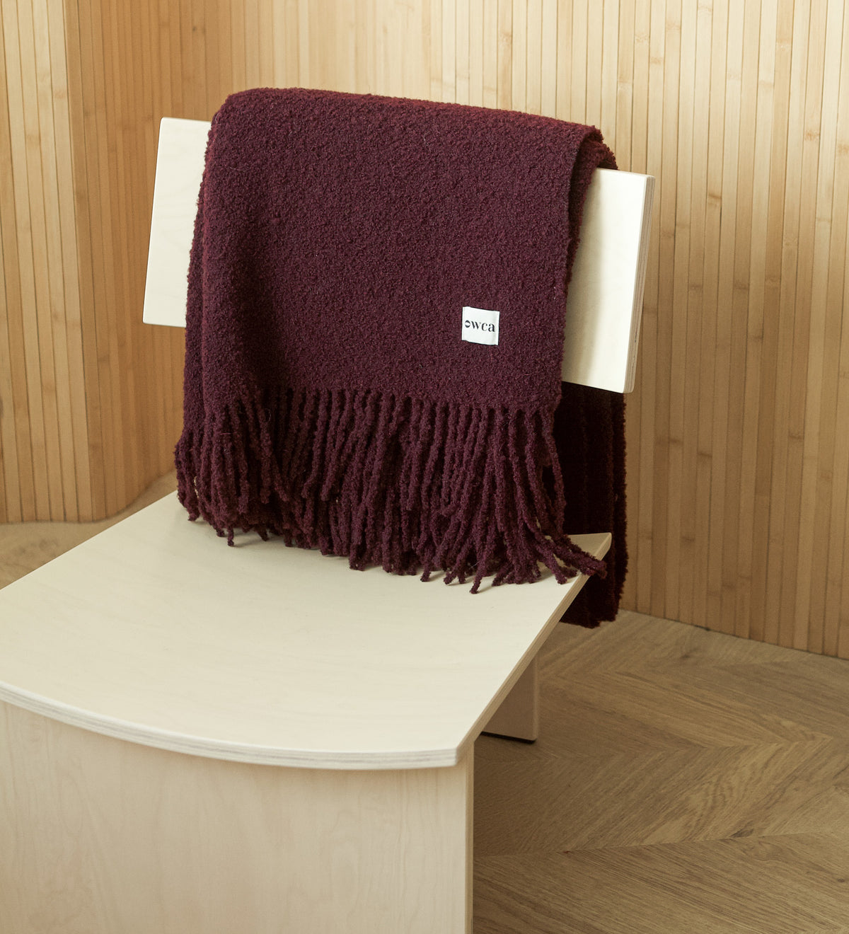 HELIOS Merino boucle blanket with fringe - sage green