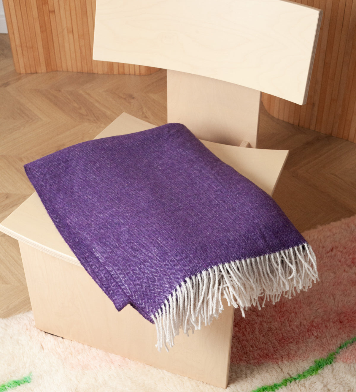 EOS Merino wool blanket with herringbone fringe - caramel