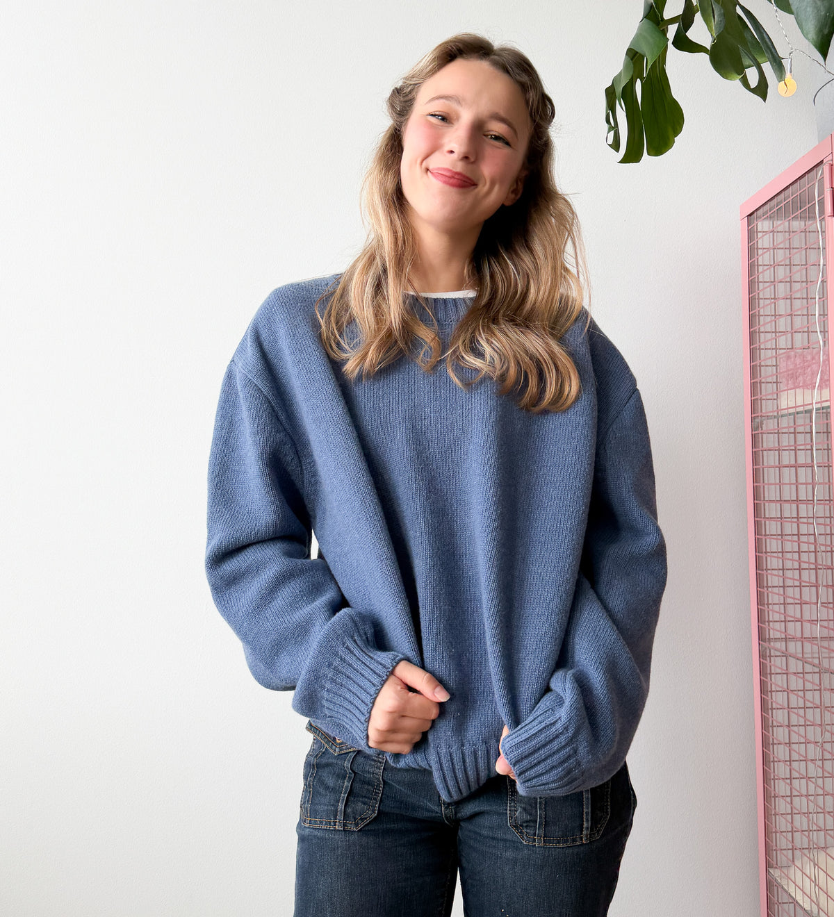 ANEMONE Gruby sweter z wełny merino oversize - sprany błękit