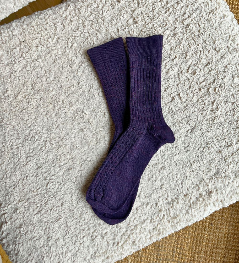 Klasyczne prążkowane skarpety z merino fioletowy melanż