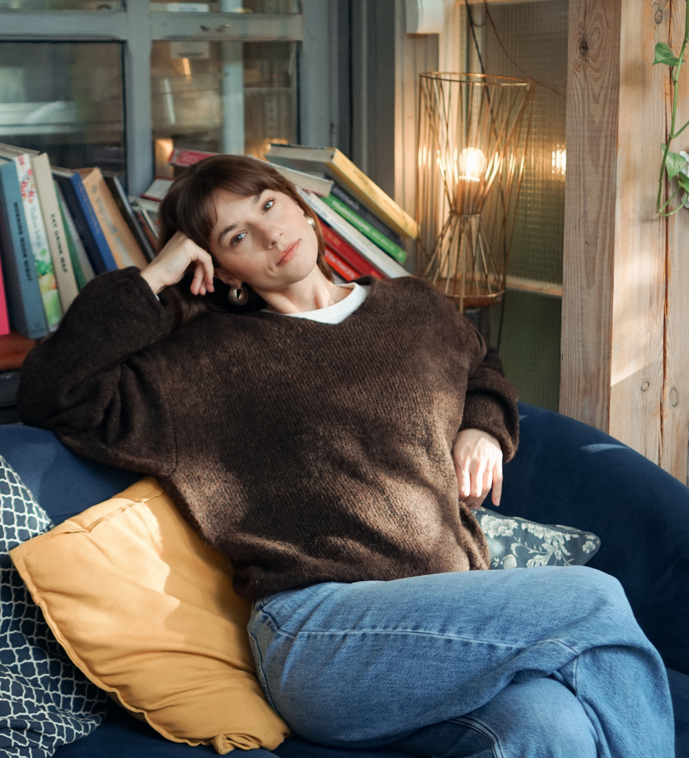 GEMMA Lekki sweter z wełną i moherem - czekoladowy