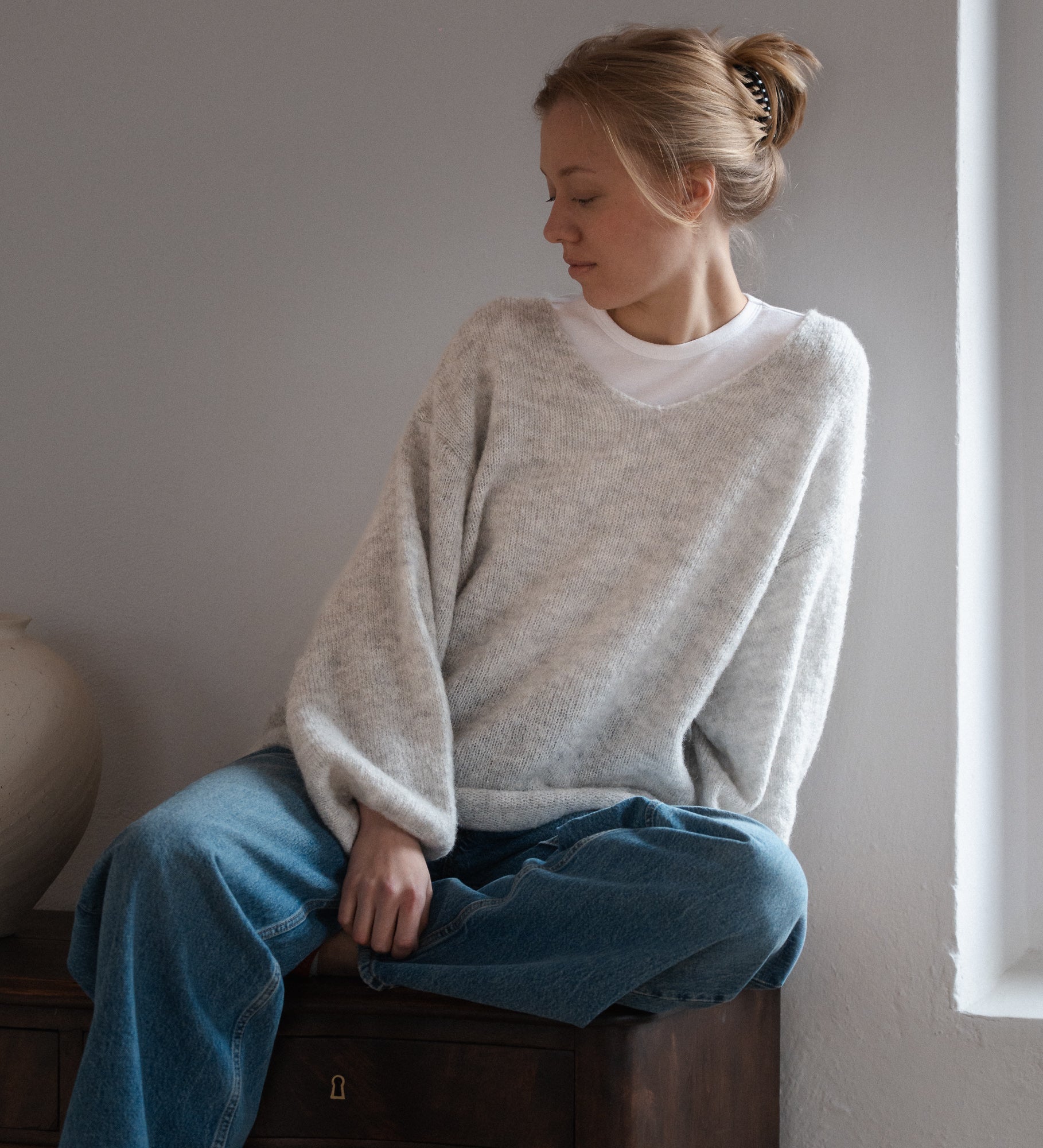GEMMA 2.0 Lekki sweter z wełną i moherem - szary