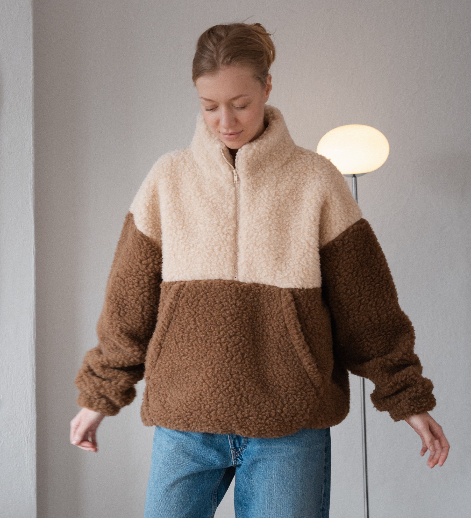 ESME Dwukolorowy polar z wełny merino - brązowy