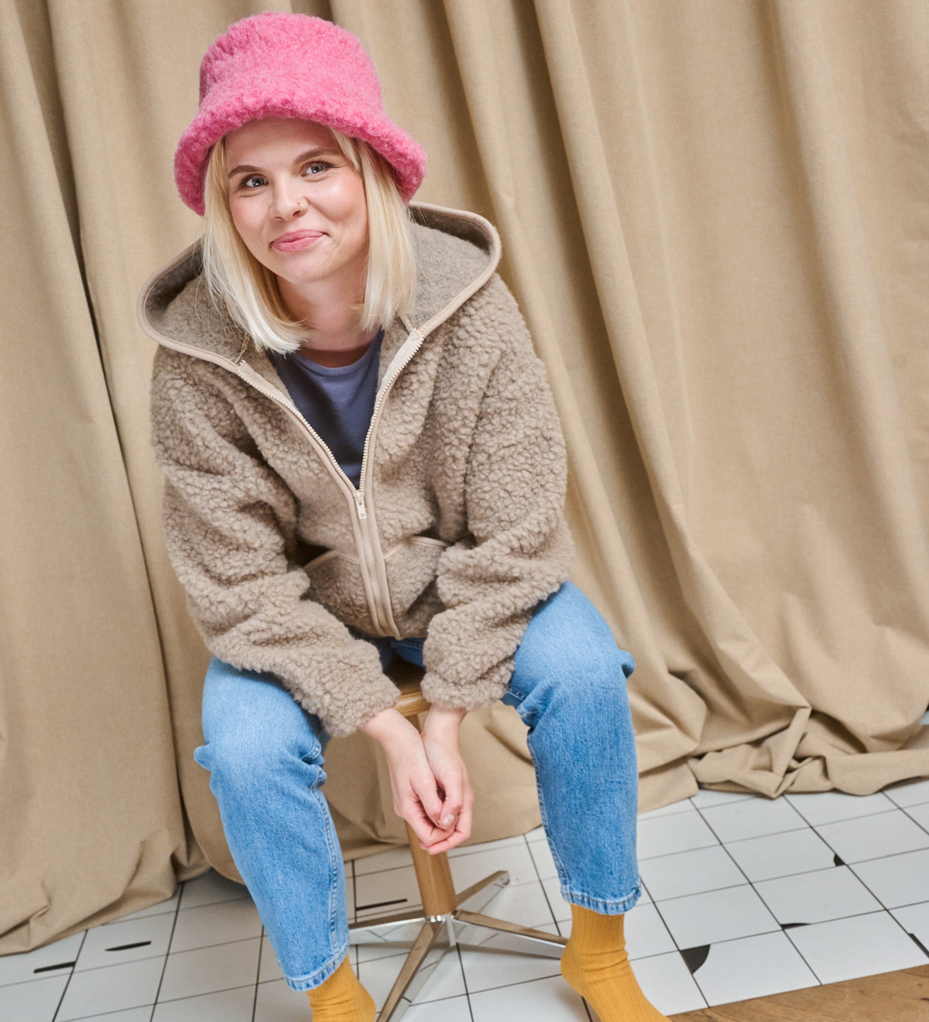 BERGEN Bucket hat z wełny merynosa - różowy