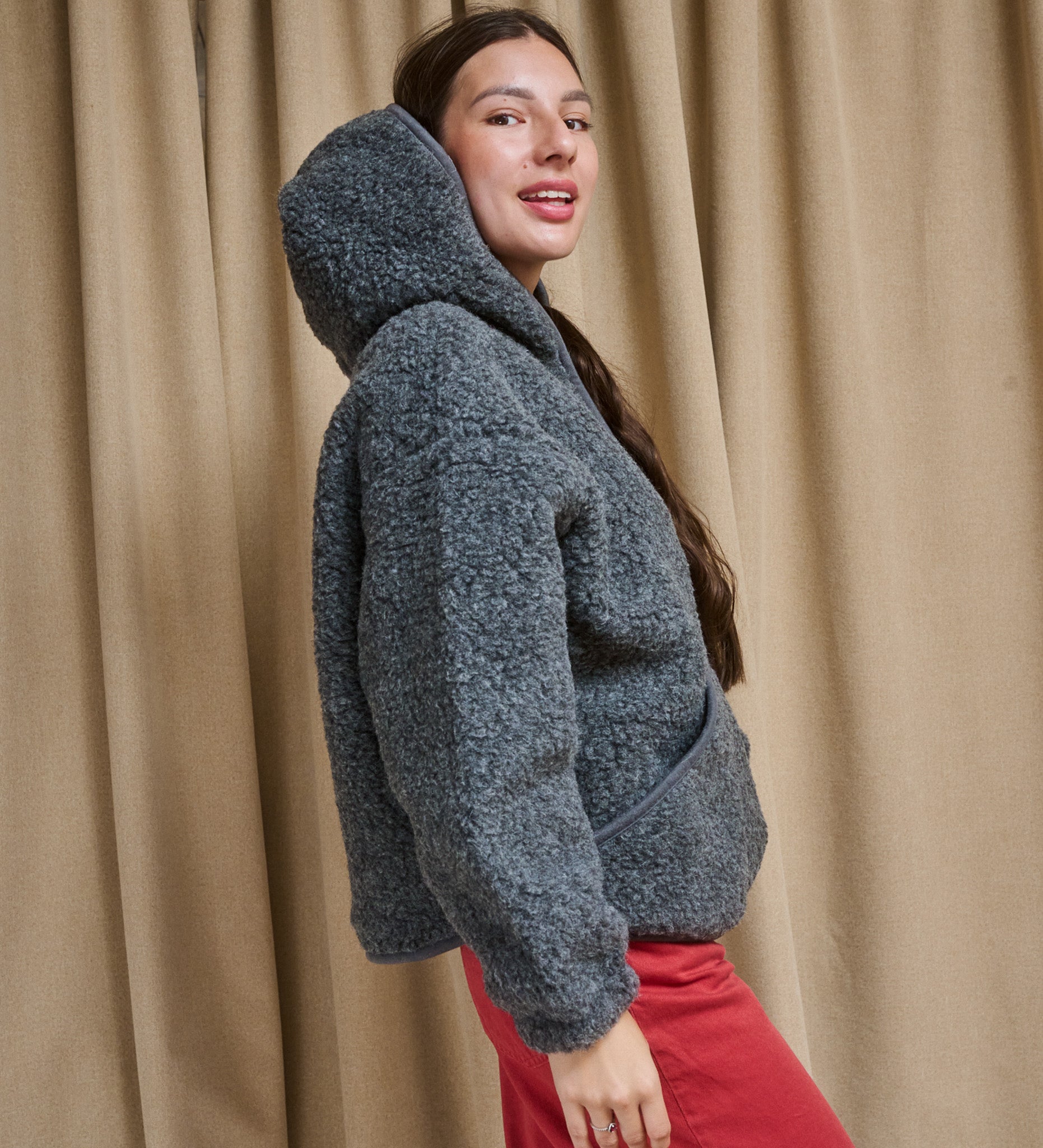 MIŚ wool hooded jacket - ecru