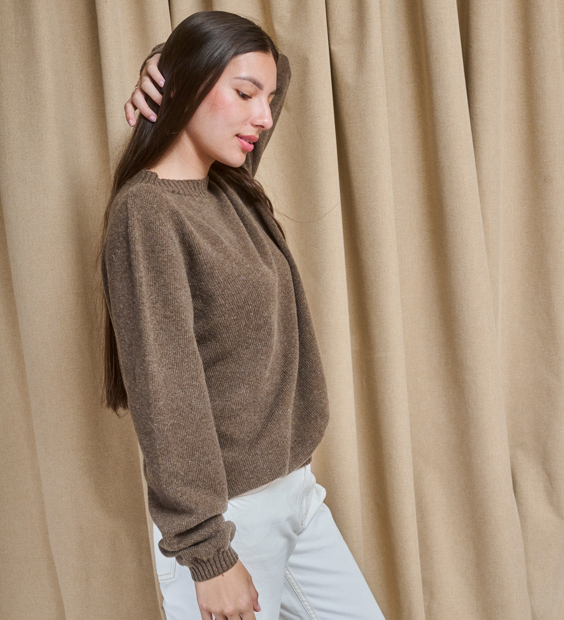 TYRA Klassischer Merinowollpullover - Malzbraun