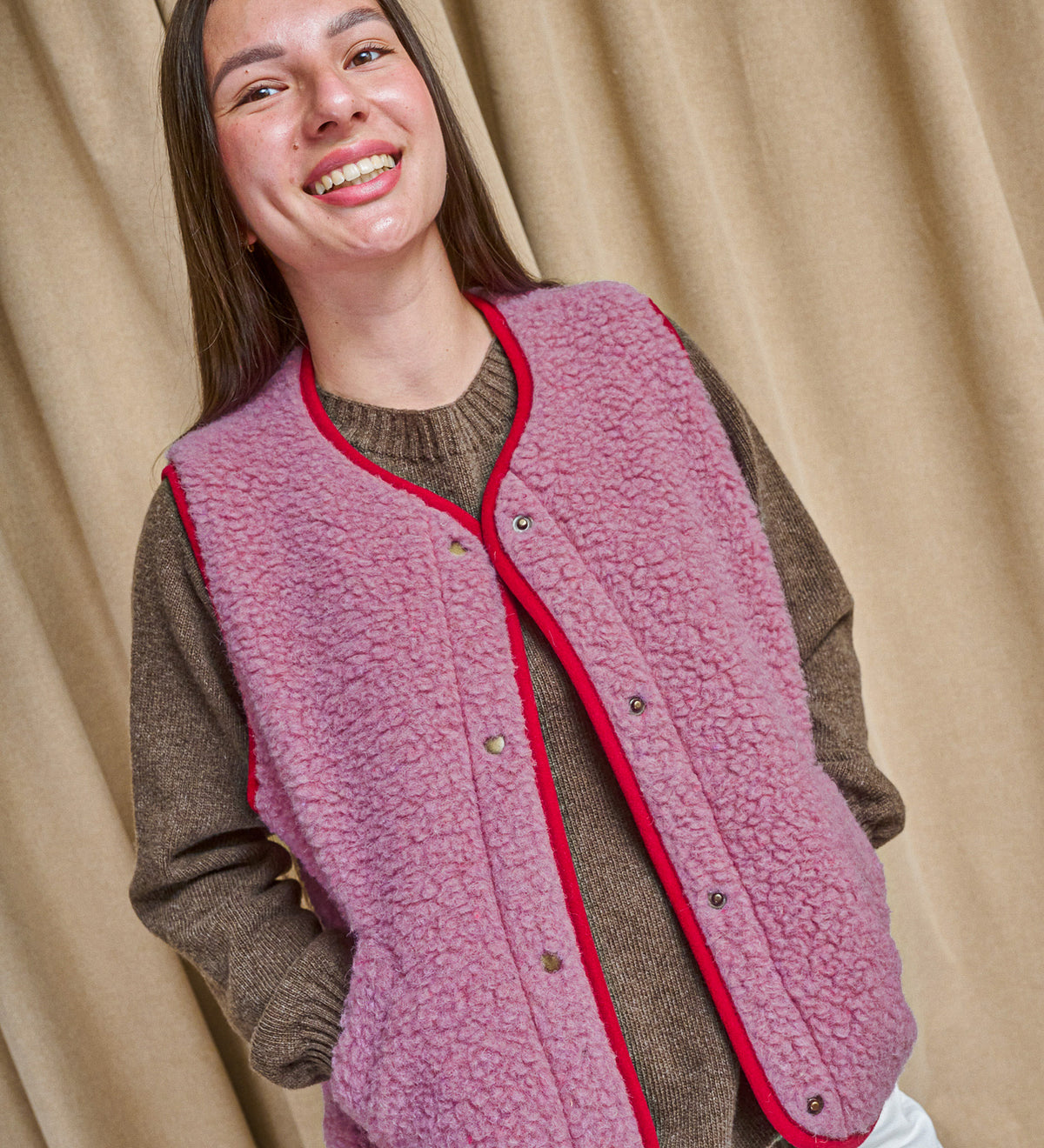 GAJA 2.0 Merino Wool Button-Up gilet with Pockets - dusty rose