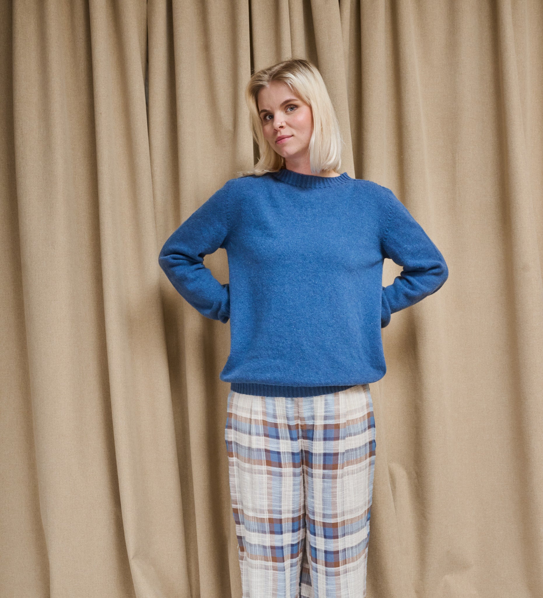 TYRA Klassischer Merinowollpullover - Verwaschenes Blau