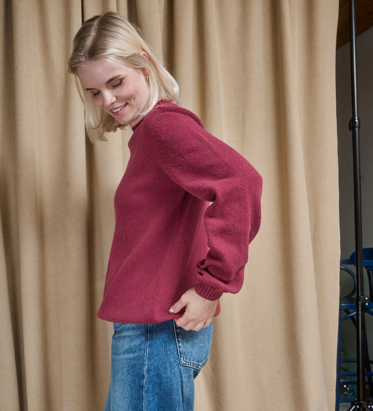TYRA Klassischer Merinowollpullover - Getrocknete Himbeere