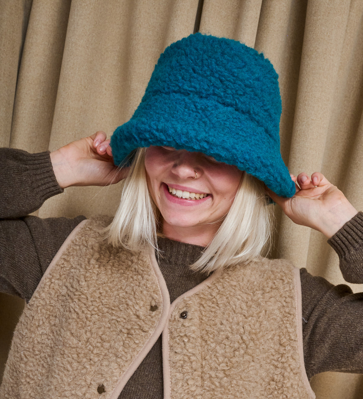 BERGEN Bucket hat z wełny merynosa - morski