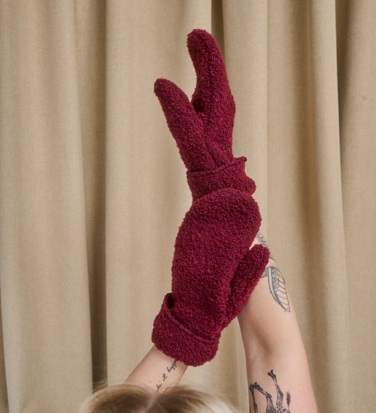 SKY Bouclé-Wollhandschuhe - Bordeaux