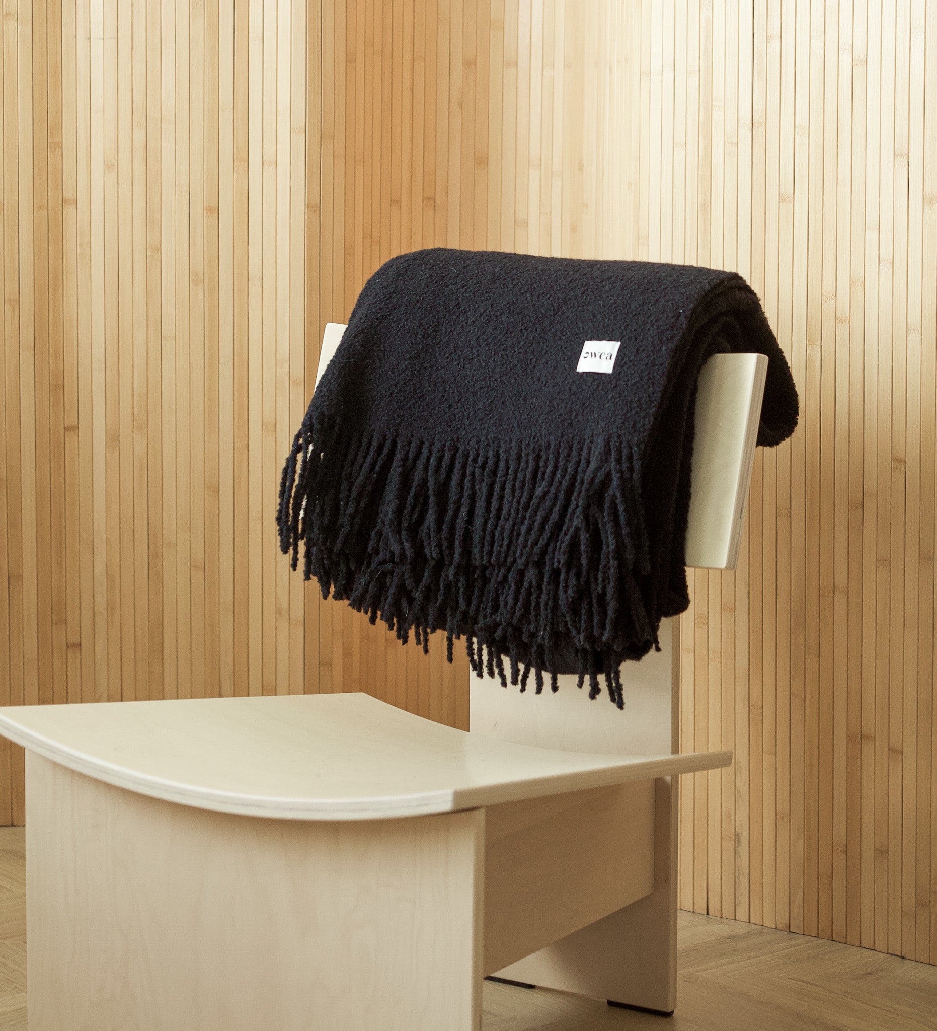 HELIOS Merino boucle blanket with fringe - sage green