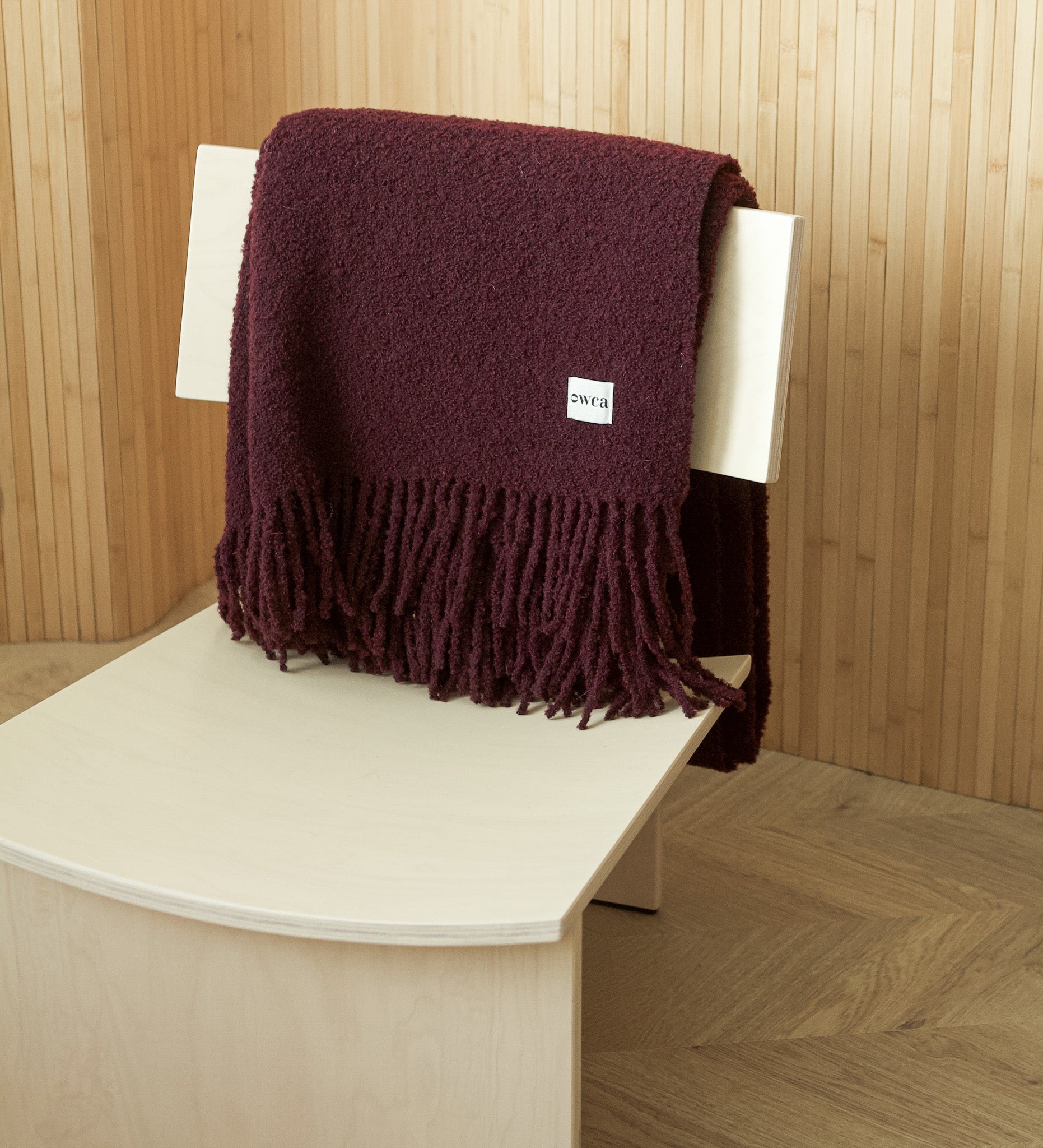HELIOS Merino boucle blanket with fringe - sage green