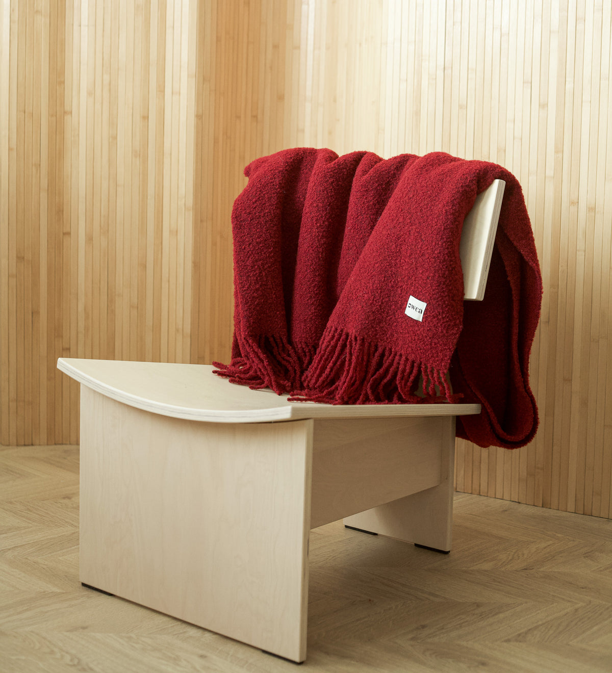 HELIOS Merino boucle blanket with fringe - sage green