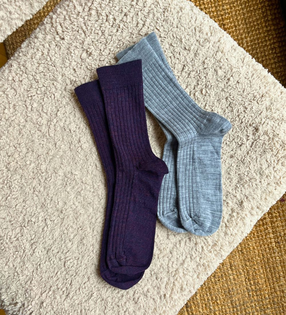 Skarpety merino klasyczne w prążki fioletowy melanż