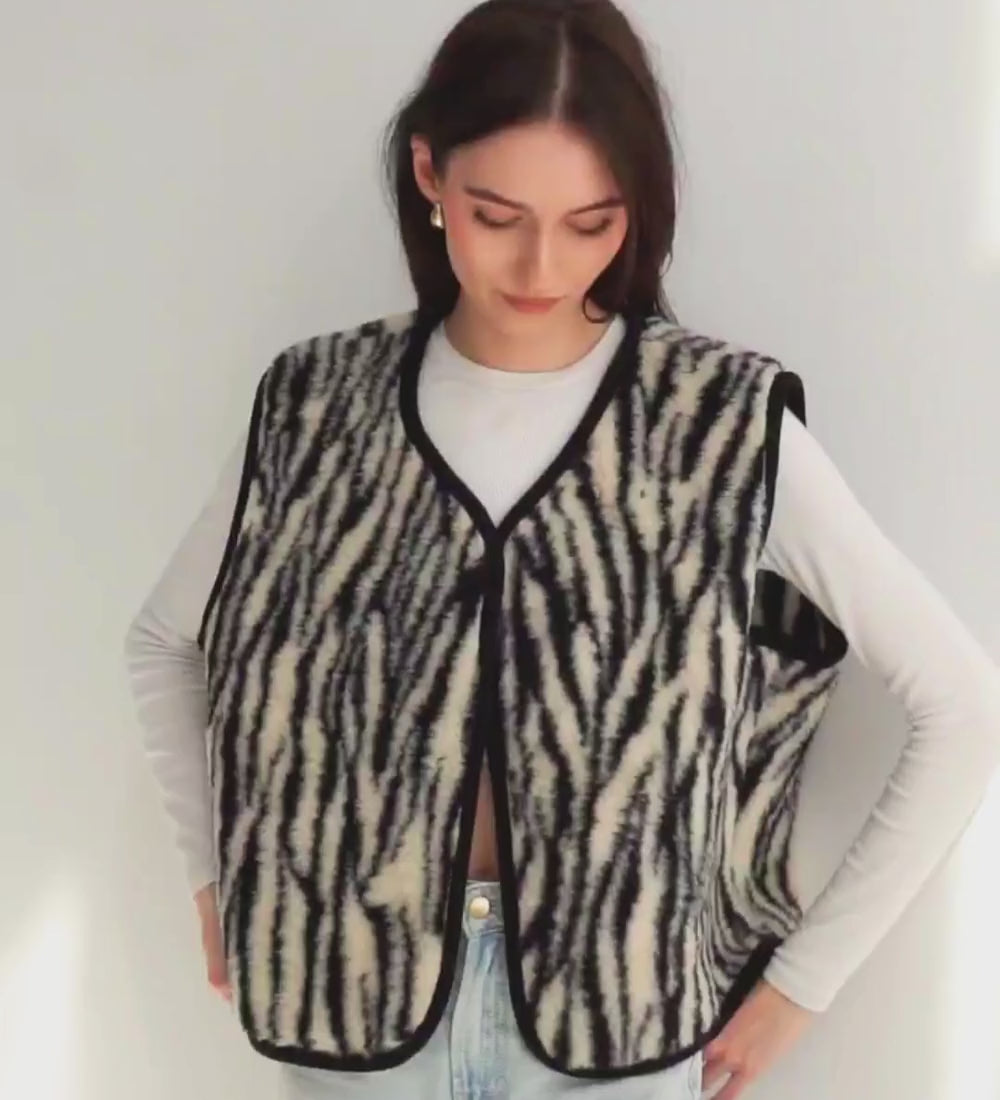 Kamizelka merino we wzór zebra